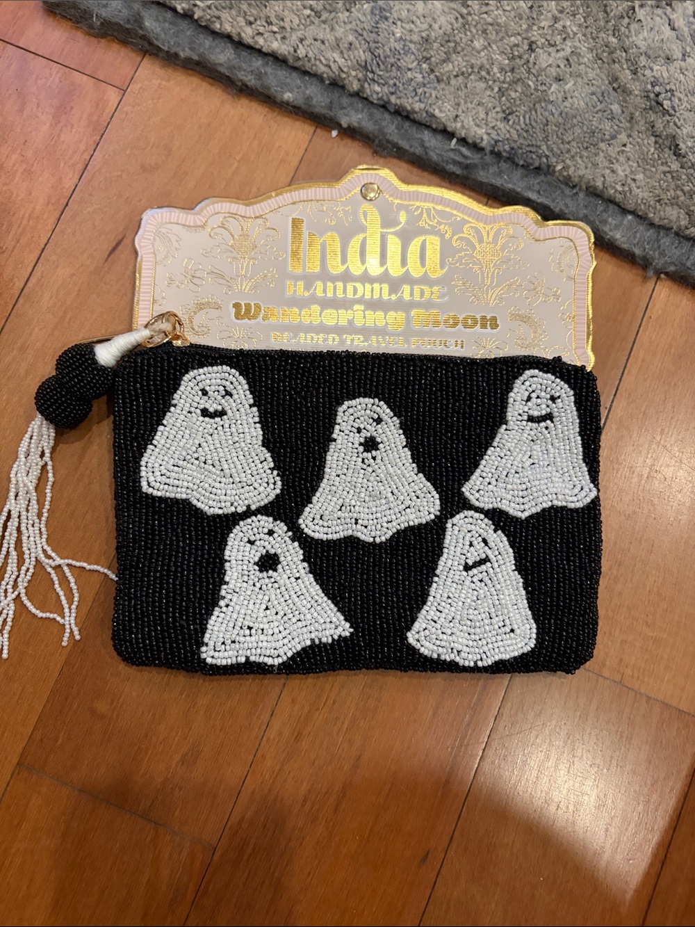 India Handmade Black Beaded Ghost Clutch Wristlet